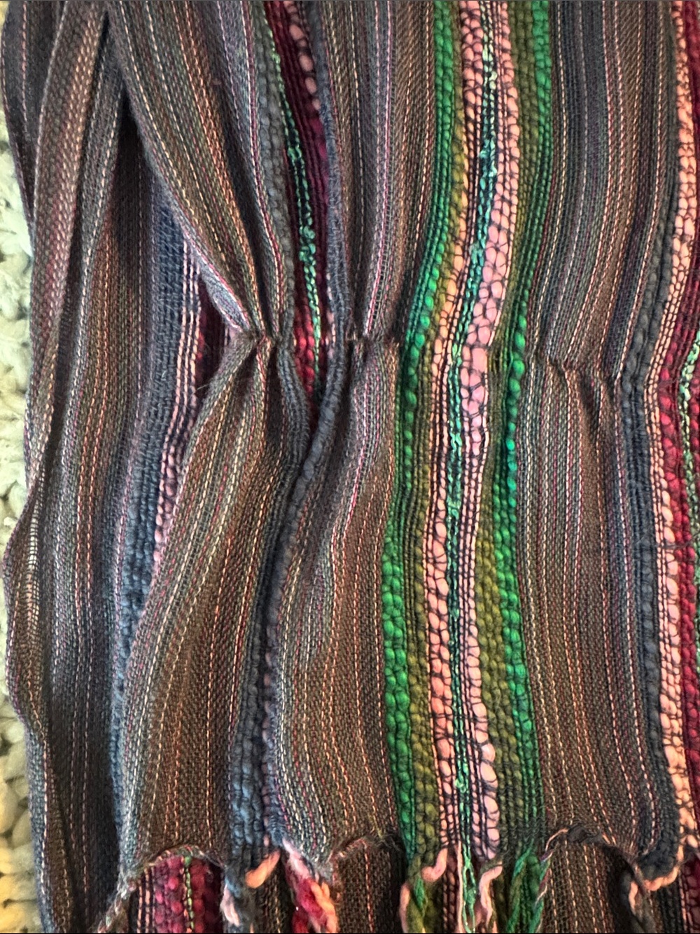 Striped Multi-Color Women's Scarf - Purple, Pink & Green - Picture 6 of 6